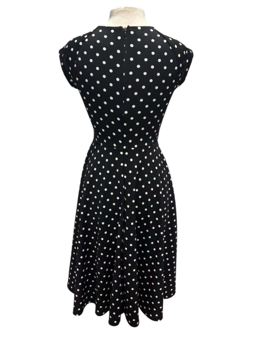 ModCloth Polka Dot Dress M Black White Fit Flare Retro Midi USA - Picture 4 of 9